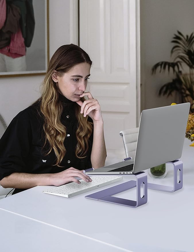 ALASHI Laptop Stand for Desk, Aluminum Computer Riser, Ergonomic Notebook Holder, Detachable Metal Laptops Elevator, PC Cooling Mount Support 10 to 15.6 Inches Notebook, Light Purple