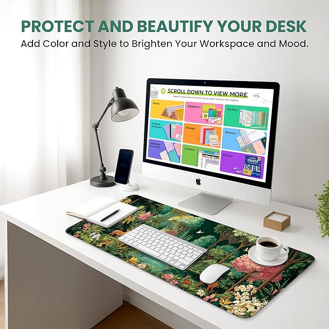 Large Mouse Pad for Desktop, Cute Desk Mat Pad Protector for Work & Gaming, Aesthetic Pretty Anti-Slip Laptop Blotter Cover for Office School Home Supplies, Emerald Shores, 35.4" x 15.7"