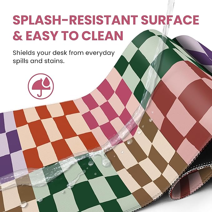 Large Mouse Pad for Desktop, Cute Desk Mat Pad Protector for Work & Gaming, Aesthetic Pretty Anti-Slip Laptop Blotter Cover for Office School Home Supplies, Checkered, 35.4" x 15.7"