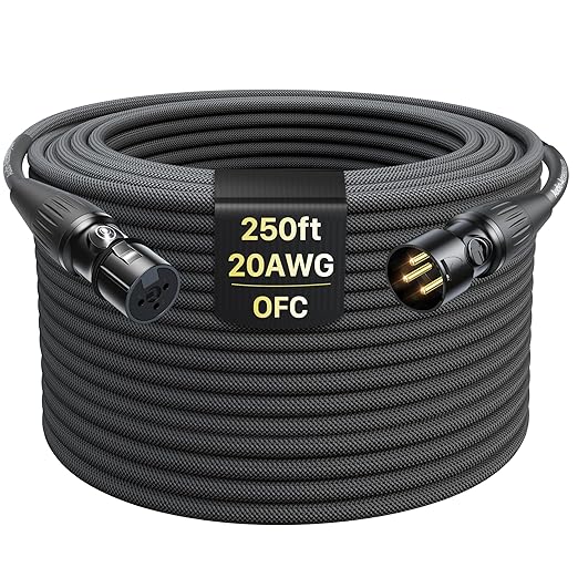 XLR Cables 250ft 1 Pack, Professional Gold-Plated Rean Connectors from Neutrik, Kevlar-Reinforced Nylon Braided Microphone Cable, Mic Cable, Durable Shielded and Balanced XLR Male to Female Cord