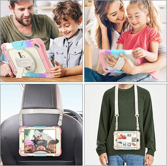 SEYMAC stock Case for iPad mini 5/4 with Screen Protector Pencil Holder [360 Rotating Hand Strap] & Stand, Drop-Proof Case for iPad mini 5th/4th Generation 7.9 inch (Yellowish+Rose)