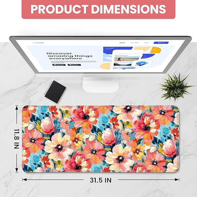 Large Mouse Pad for Desktop, Cute Desk Mat Pad Protector for Work & Gaming, Aesthetic Pretty Anti-Slip Laptop Blotter Cover for Office School Home Supplies, Pastel Garden, 31.5" x 11.8"