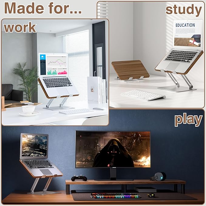 AVARO Adjustable Laptop Stand – Ergonomic Laptop Stand with Customizable Height & Angle, Robust Design Laptop Riser for Desk, Portable, Foldable & Durable Computer Stand for Home or Office Use