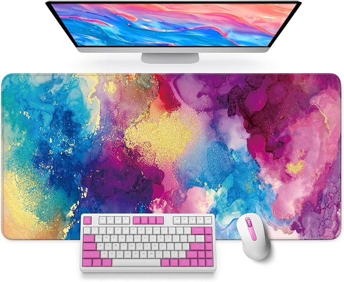 Large Mouse Pad for Desktop, Cute Desk Mat Pad Protector for Work & Gaming, Aesthetic Pretty Anti-Slip Laptop Blotter Cover for Office School Home Supplies, Color Splash, 31.5" x 11.8"