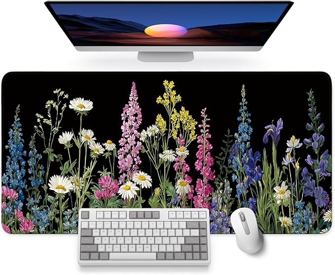 Large Mouse Pad for Desktop, Cute Desk Mat Pad Protector for Work & Gaming, Aesthetic Pretty Anti-Slip Laptop Blotter Cover for Office School Home Supplies, Starlit Petals, 31.5" x 11.8"