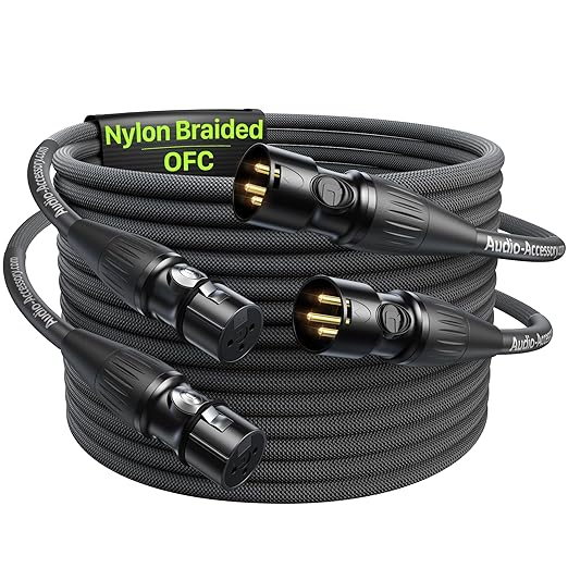 XLR Cables 15 Feet 2 Pack, Professional Gold-Plated Rean Connectors from Neutrik, Kevlar-Reinforced Nylon Braided Microphone Cable, Mic Cable, Durable Shielded and Balanced XLR Male to Female Cord