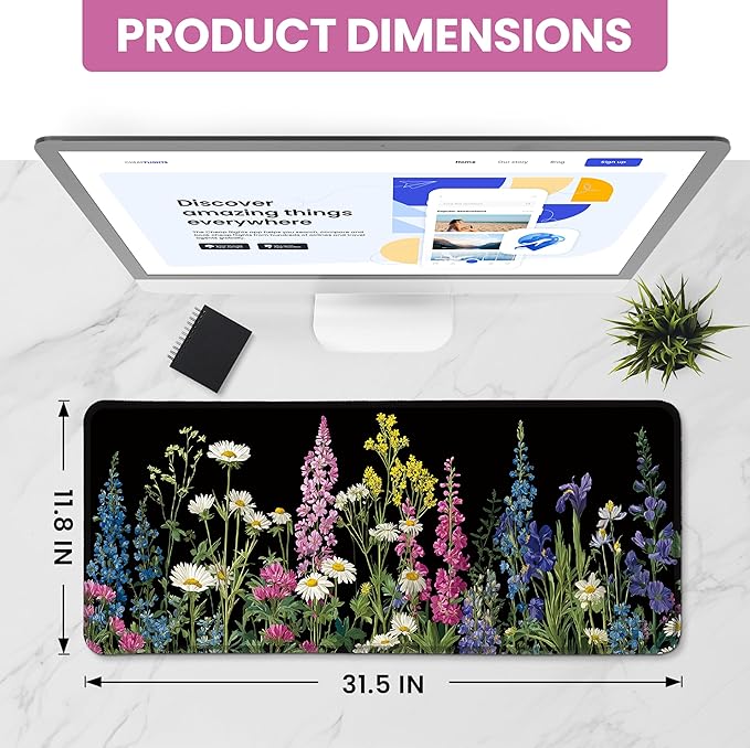 Large Mouse Pad for Desktop, Cute Desk Mat Pad Protector for Work & Gaming, Aesthetic Pretty Anti-Slip Laptop Blotter Cover for Office School Home Supplies, Starlit Petals, 31.5" x 11.8"