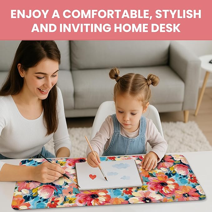 Large Mouse Pad for Desktop, Cute Desk Mat Pad Protector for Work & Gaming, Aesthetic Pretty Anti-Slip Laptop Blotter Cover for Office School Home Supplies, Pastel Garden, 31.5" x 11.8"