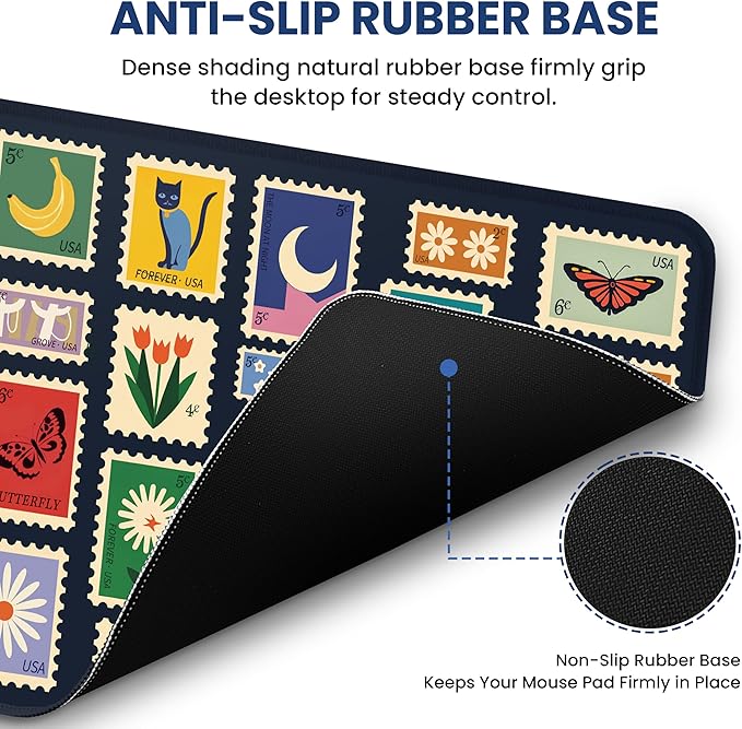 Large Mouse Pad for Desktop, Cute Desk Mat Pad Protector for Work & Gaming, Aesthetic Pretty Anti-Slip Laptop Blotter Cover for Office School Home Supplies, Stamp, 31.5" x 11.8"