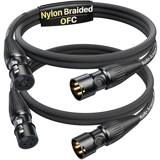 Short XLR Cables 3.3ft 2 Pack, Gold Plated 3-Pin Connectors from Rean-Neutrik Sub Brand, Kevlar-Reinforced Nylon Braided & OFC Shielded XLR Male to Female Balanced Microphone Cord for Mixer, Amp, DAC