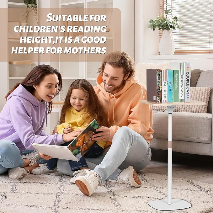 Adjustable Floor Book Stand Height From20'-67‘ and Angle, Music Stand,Laptop Floor Stand for Tablet Bibles, Recipes, Cooking, Books Wooden Display Rack,Stable Portable with Clip