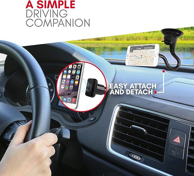 Macally Windshield Phone Mount for Car Magnetic - Suction Cup Window Mount Phone Holder with 8" Long Gooseneck Arm & Super Strong Magnet Mount for Smartphone and iPhone