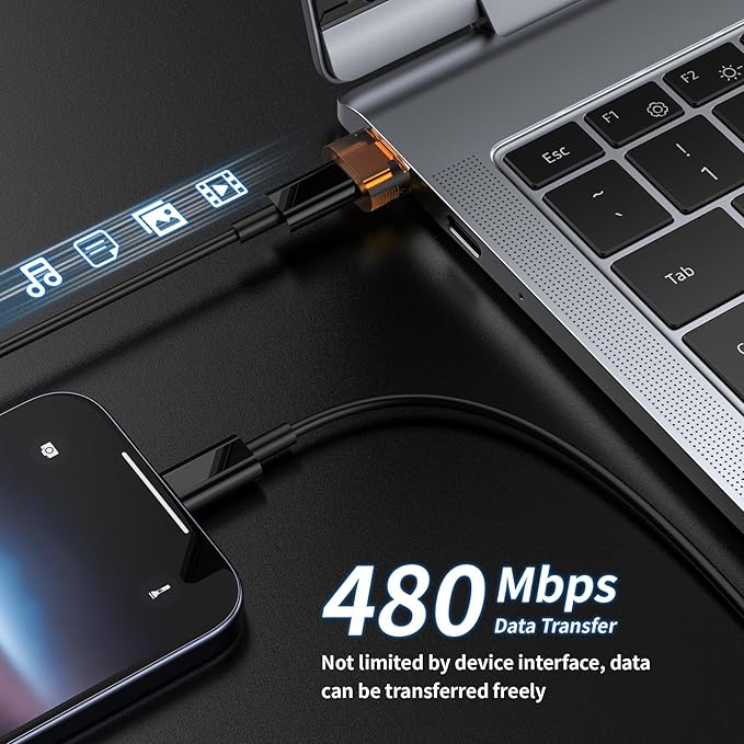 USB to USB-C Adapter 5 Pack, USB C Female to USB Male Power Charger Converter, USBC to A Adapter Compatible for Apple Watch Series/SE/Ultra 2 iPhone17/16/15 Plus Pro Max AirPods Pro（Orange）