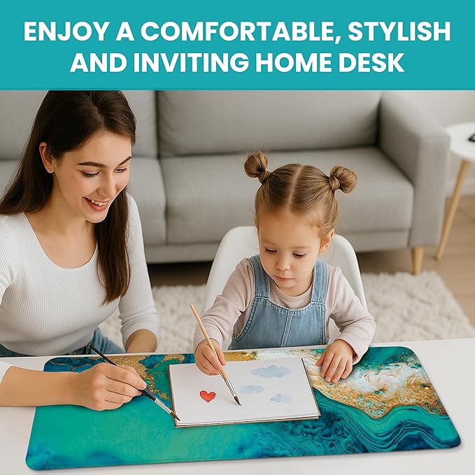 Large Mouse Pad for Desktop, Cute Desk Mat Pad Protector for Work & Gaming, Aesthetic Pretty Anti-Slip Laptop Blotter Cover for Office School Home Supplies, Emerald Shores, 31.5" x 11.8"