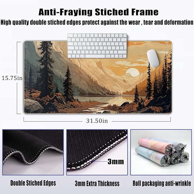 Sunset Mountains Desk Mat Aesthetic Large Mouse Pad XXL Extended Gaming Mousepad Nature Landscape Big Mouse Mat Computer Laptop Desktop Pad Keyboard Mat Desk Decor 31.5x15.7 in