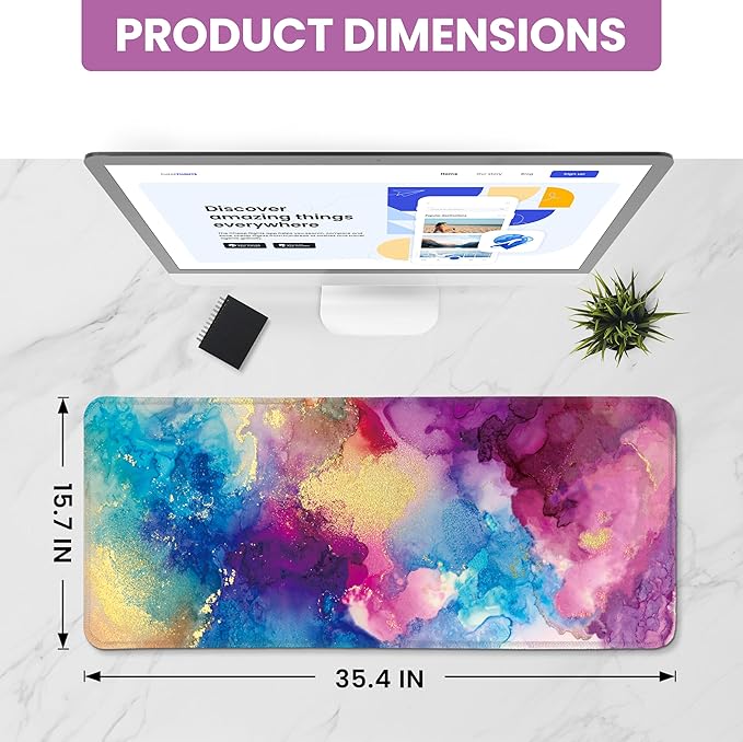 Large Mouse Pad for Desktop, Cute Desk Mat Pad Protector for Work & Gaming, Aesthetic Pretty Anti-Slip Laptop Blotter Cover for Office School Home Supplies, Color Splash, 35.4" x 15.7"