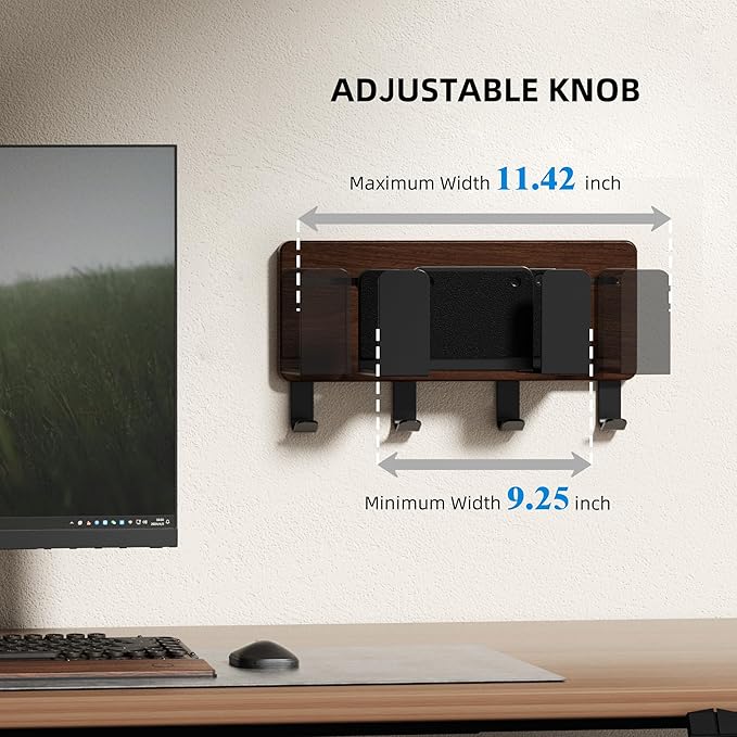 Universal Laptop Wall Mount Holder, Adjustable Metal Desk Organizer with Hooks | Ventilated Cooling & Anti-Scratch Pads | Compatible with 10-17.3 inch Laptop, Tablet, Keyboard, Router, Modem