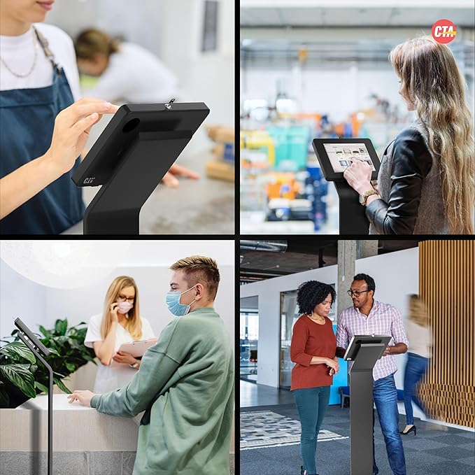 CTA Digital Locking Stand Kiosk Premium Small Locking Support Base Kiosk with Steel Body and Heavy-Duty Security Enclosure - iPad mini A17 Pro & 1/2/3/4/5/6 - Samsung Tab A 8″