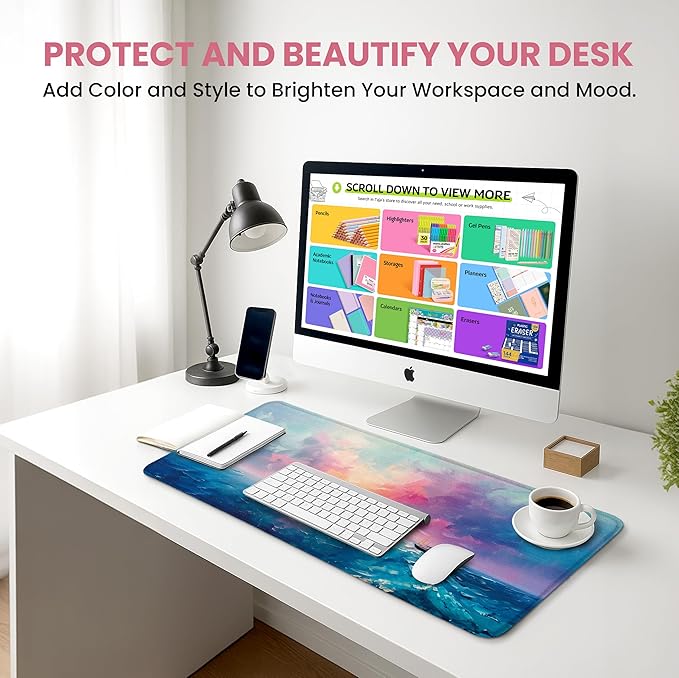Large Mouse Pad for Desktop, Cute Desk Mat Pad Protector for Work & Gaming, Aesthetic Pretty Anti-Slip Laptop Blotter Cover for Office School Home Supplies, Sunset, 31.5" x 11.8"