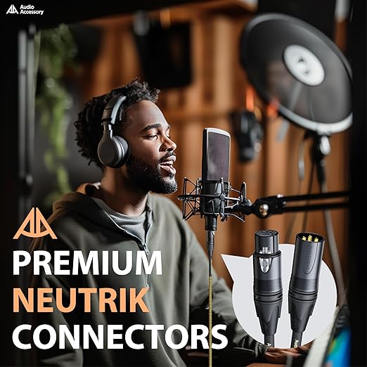 Gold Series Star Quad XLR Cables 25ft, Neutrik Connectors, 19AWG Microphone Cable, Kevlar-Reinforced Nylon Braided Handmade Mic Cable, 100% Coverage OFC Braid and Al-Foil Shielding