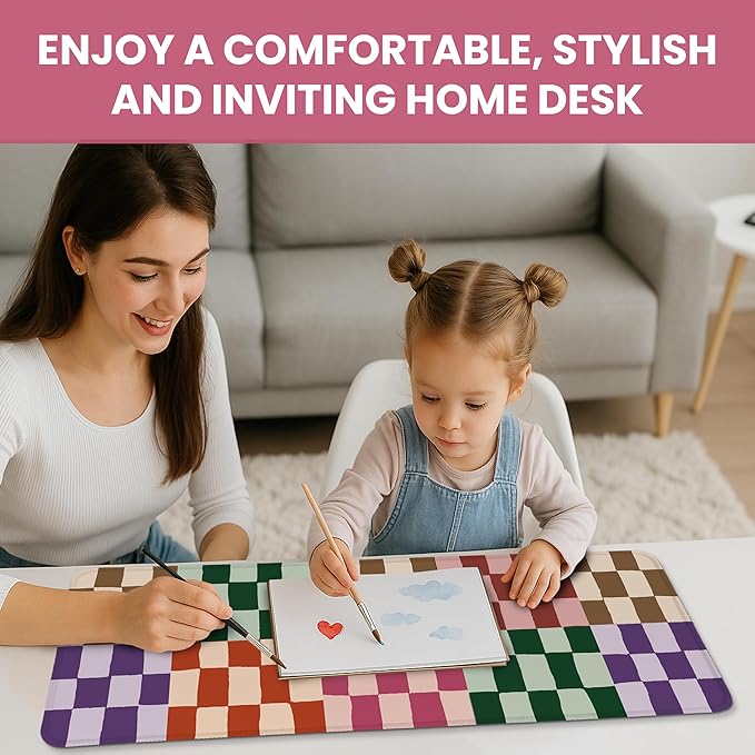 Large Mouse Pad for Desktop, Cute Desk Mat Pad Protector for Work & Gaming, Aesthetic Pretty Anti-Slip Laptop Blotter Cover for Office School Home Supplies, Checkered, 31.5" x 11.8"