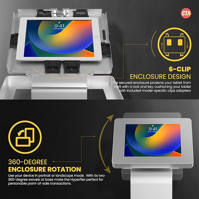Premium Kiosk Floor Stand – CTA Locking Support Base Kiosk for iPad 11 (A16) - Pro 11-inch M4 - Air 11-inch M3- iPad 10th Gen - Galaxy Tab & More Tablets - Silver - (PAD-PARAFS)