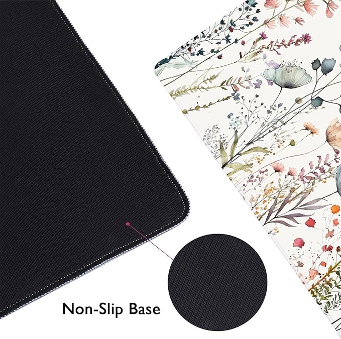 Floral Desk Mat, Beige Boho Desk Pad, Large Extend Mouse Pad XL, Cute Minimalist Flowers Esthetics Desktop Mat Laptop Mat for Office Home, Gift for Women