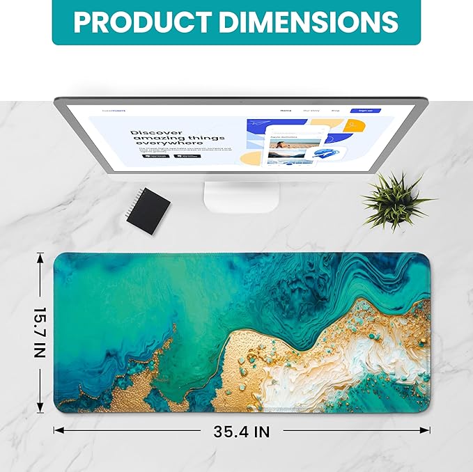 Large Mouse Pad for Desktop, Cute Desk Mat Pad Protector for Work & Gaming, Aesthetic Pretty Anti-Slip Laptop Blotter Cover for Office School Home Supplies, Emerald Shores, 35.4" x 15.7"