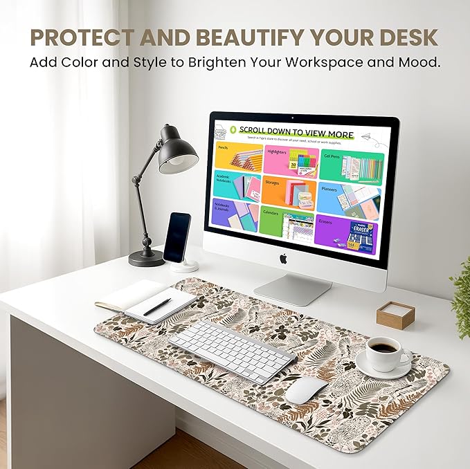 Large Mouse Pad for Desktop, Cute Desk Mat Pad Protector for Work & Gaming, Aesthetic Pretty Anti-Slip Laptop Blotter Cover for Office School Home Supplies, Magical Forest, 35.4" x 15.7"