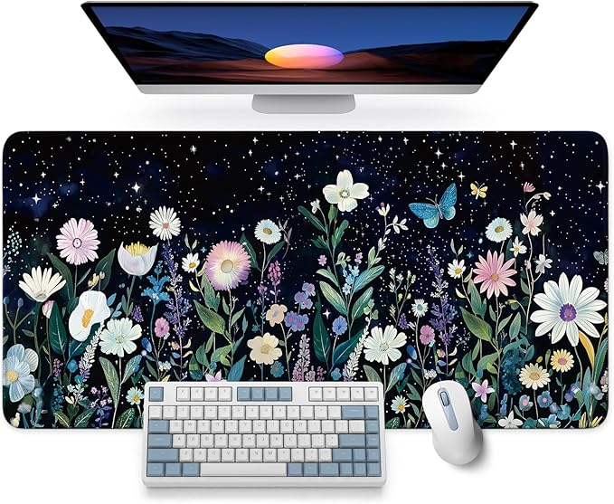 Large Mouse Pad for Desktop, Cute Desk Mat Pad Protector for Work & Gaming, Aesthetic Pretty Anti-Slip Laptop Blotter Cover for Office School Home Supplies, Celestial, 31.5" x 11.8"
