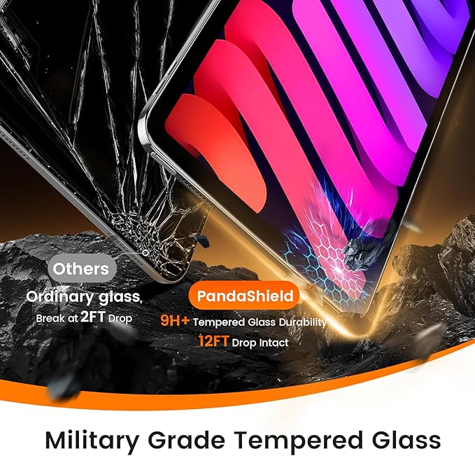 PandaShield 2 Pack for iPad Mini 8.3"(A17 Pro 7th/6th Gen 2024/2021)9H+ Tempered Glass Screen Protector with Easy-Install[12FT Grade Shatterproof]Apple Pencil Compatible,HD Clarity,Scratch Resistant