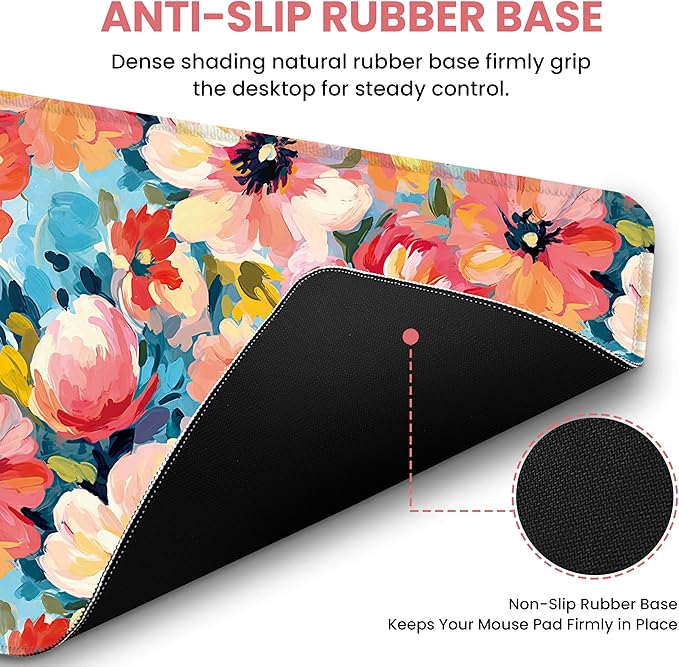 Large Mouse Pad for Desktop, Cute Desk Mat Pad Protector for Work & Gaming, Aesthetic Pretty Anti-Slip Laptop Blotter Cover for Office School Home Supplies, Pastel Garden, 31.5" x 11.8"