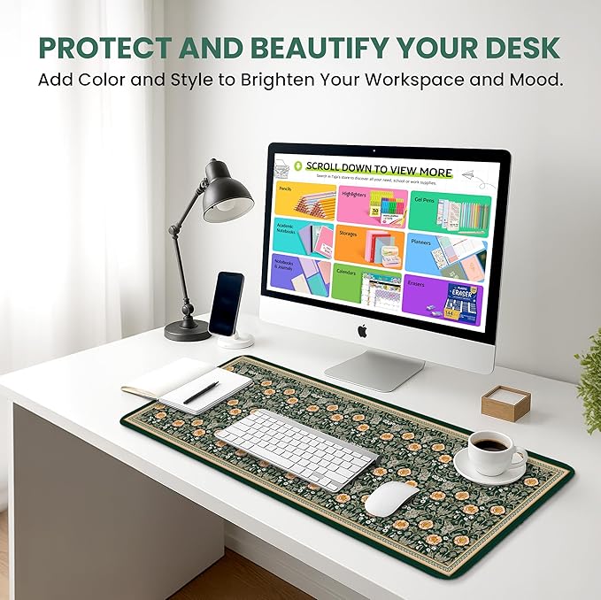 Large Mouse Pad for Desktop, Cute Desk Mat Pad Protector for Work & Gaming, Aesthetic Pretty Anti-Slip Laptop Blotter Cover for Office School Home Supplies, Soft Gold Petals, 35.4" x 15.7"