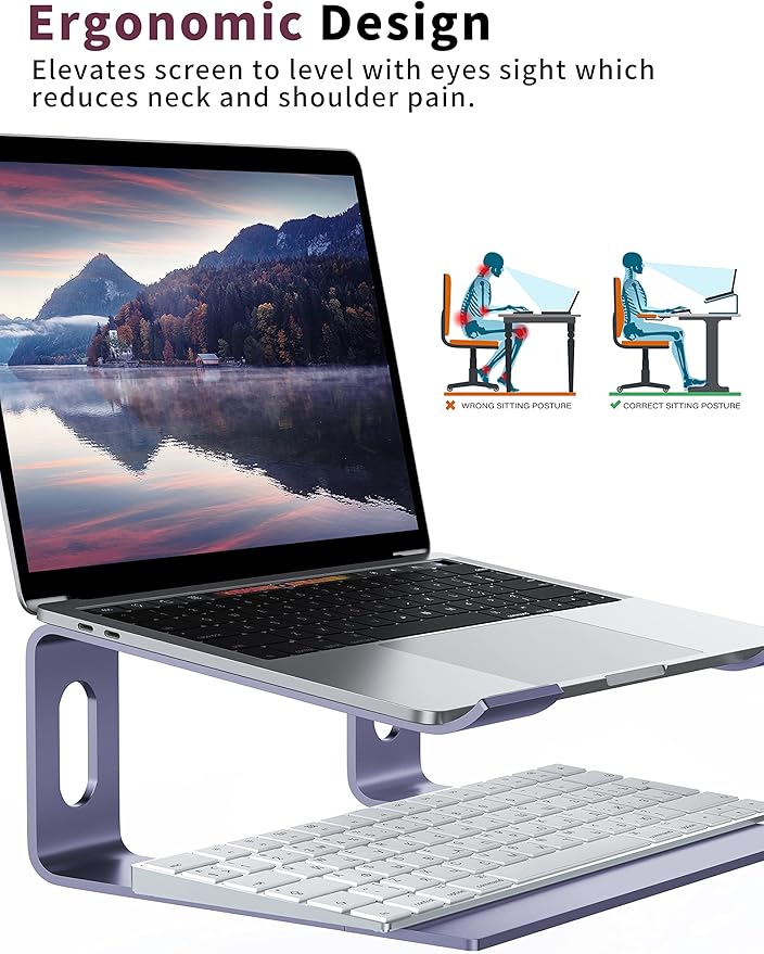 ALASHI Laptop Stand for Desk, Aluminum Computer Riser, Ergonomic Notebook Holder, Detachable Metal Laptops Elevator, PC Cooling Mount Support 10 to 15.6 Inches Notebook, Light Purple