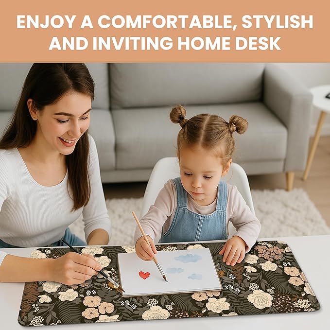 Large Mouse Pad for Desktop, Cute Desk Mat Pad Protector for Work & Gaming, Aesthetic Pretty Anti-Slip Laptop Blotter Cover for Office School Home Supplies, Wild Rose, 31.5" x 11.8"