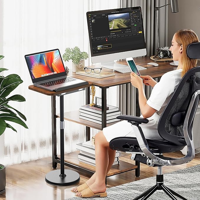 2 in 1 Dual-use Laptop Floor Stand & Laptop Stand for Desk, Small Adjustable Table with Height Adjustable from 16.5" to 51", Wooden Portable Tall Laptop Stand for Projector, Ipad, Tablet, Recipe