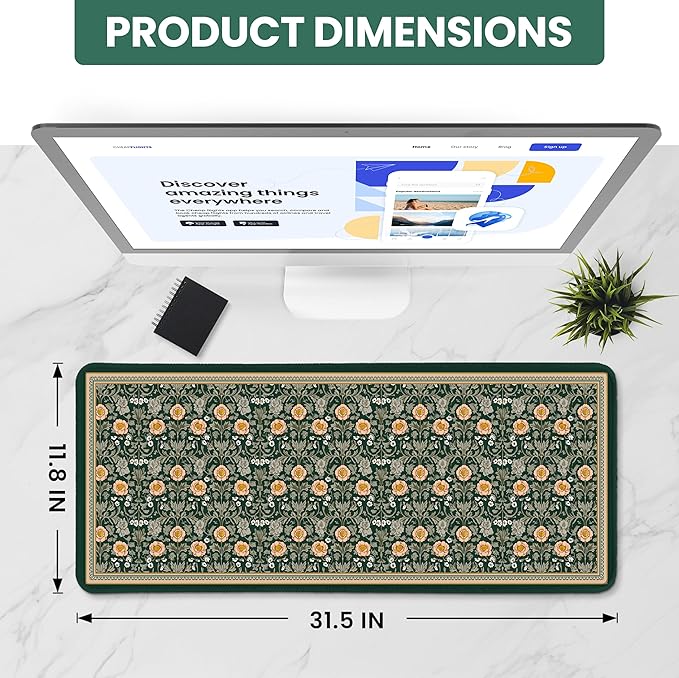 Large Mouse Pad for Desktop, Cute Desk Mat Pad Protector for Work & Gaming, Aesthetic Pretty Anti-Slip Laptop Blotter Cover for Office School Home Supplies, Soft Gold Petals, 31.5" x 11.8"