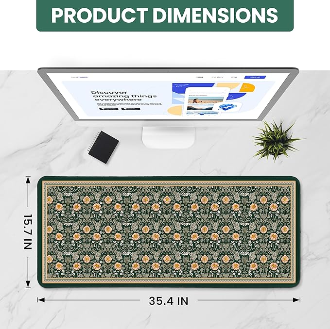 Large Mouse Pad for Desktop, Cute Desk Mat Pad Protector for Work & Gaming, Aesthetic Pretty Anti-Slip Laptop Blotter Cover for Office School Home Supplies, Soft Gold Petals, 35.4" x 15.7"