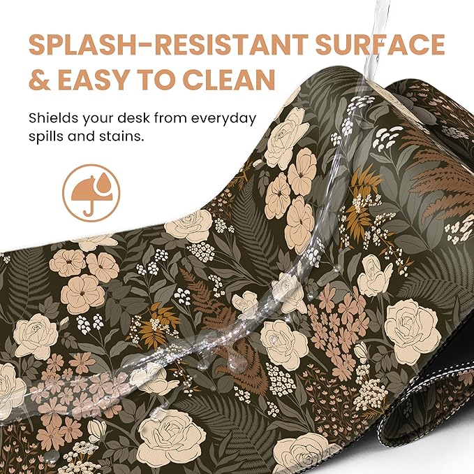 Large Mouse Pad for Desktop, Cute Desk Mat Pad Protector for Work & Gaming, Aesthetic Pretty Anti-Slip Laptop Blotter Cover for Office School Home Supplies, Wild Rose, 35.4" x 15.7"