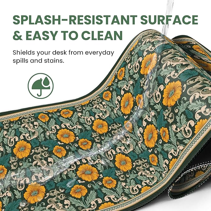 Large Mouse Pad for Desktop, Cute Desk Mat Pad Protector for Work & Gaming, Aesthetic Pretty Anti-Slip Laptop Blotter Cover for Office School Home Supplies, Baroque Bloomfield, 35.4" x 15.7"