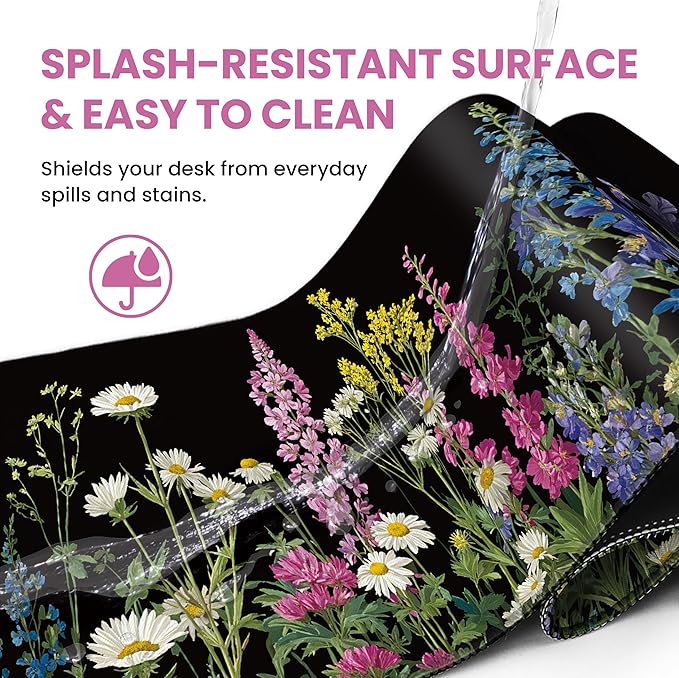 Large Mouse Pad for Desktop, Cute Desk Mat Pad Protector for Work & Gaming, Aesthetic Pretty Anti-Slip Laptop Blotter Cover for Office School Home Supplies, Starlit Petals, 35.4" x 15.7"