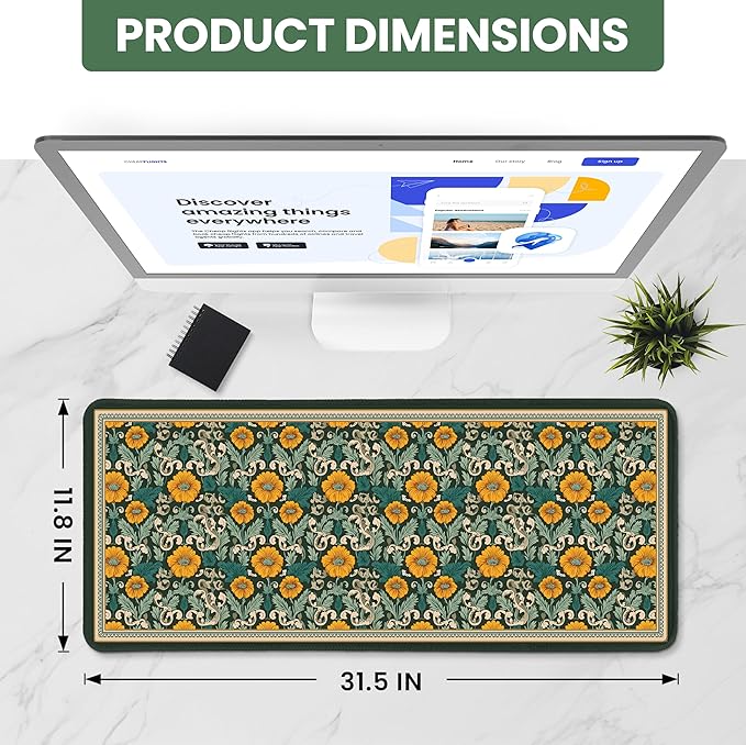 Large Mouse Pad for Desktop, Cute Desk Mat Pad Protector for Work & Gaming, Aesthetic Pretty Anti-Slip Laptop Blotter Cover for Office School Home Supplies, Baroque Bloomfield, 31.5" x 11.8"