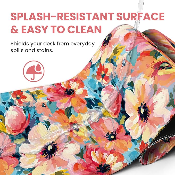 Large Mouse Pad for Desktop, Cute Desk Mat Pad Protector for Work & Gaming, Aesthetic Pretty Anti-Slip Laptop Blotter Cover for Office School Home Supplies, Pastel Garden, 35.4" x 15.7"