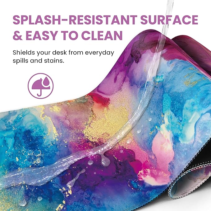 Large Mouse Pad for Desktop, Cute Desk Mat Pad Protector for Work & Gaming, Aesthetic Pretty Anti-Slip Laptop Blotter Cover for Office School Home Supplies, Color Splash, 31.5" x 11.8"