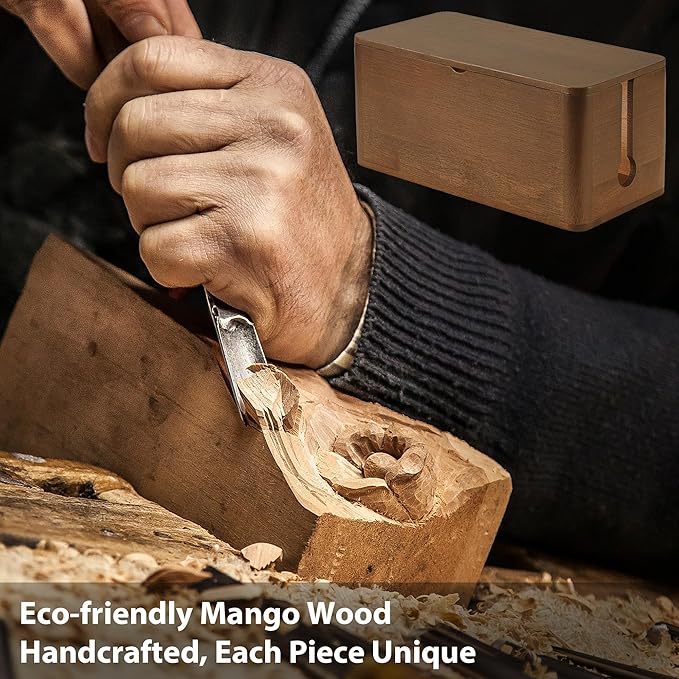 ZhiYo Wood Cable Management Box, Large Cord Organizer Box for Power Strip, Extension Cord Hider for Office, Desk Cable Storage Box for Wire Management, Floor Outlet Hider, 14.2" L × 6.7" W × 6.3" H