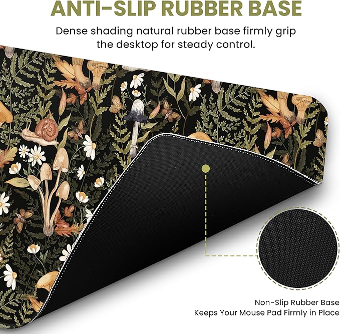 Large Mouse Pad for Desktop, Cute Desk Mat Pad Protector for Work & Gaming, Aesthetic Pretty Anti-Slip Laptop Blotter Cover for Office School Home Supplies, Mushroom, 31.5" x 11.8"