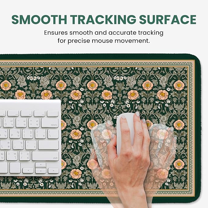 Large Mouse Pad for Desktop, Cute Desk Mat Pad Protector for Work & Gaming, Aesthetic Pretty Anti-Slip Laptop Blotter Cover for Office School Home Supplies, Soft Gold Petals, 35.4" x 15.7"