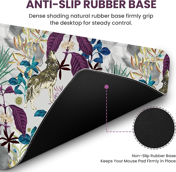 Large Mouse Pad for Desktop, Cute Desk Mat Pad Protector for Work & Gaming, Aesthetic Pretty Anti-Slip Laptop Blotter Cover for Office School Home Supplies, Jungle, 31.5" x 11.8"