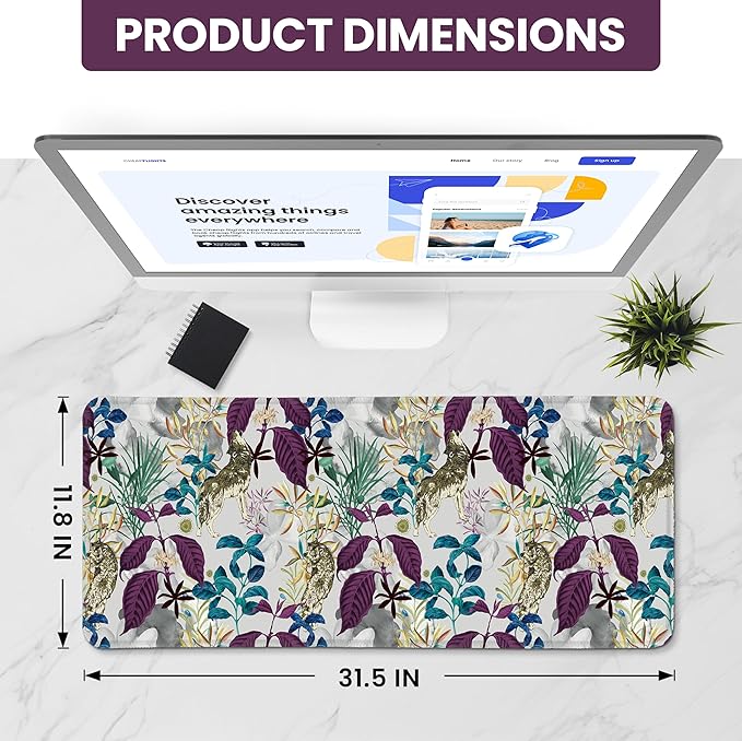 Large Mouse Pad for Desktop, Cute Desk Mat Pad Protector for Work & Gaming, Aesthetic Pretty Anti-Slip Laptop Blotter Cover for Office School Home Supplies, Jungle, 31.5" x 11.8"