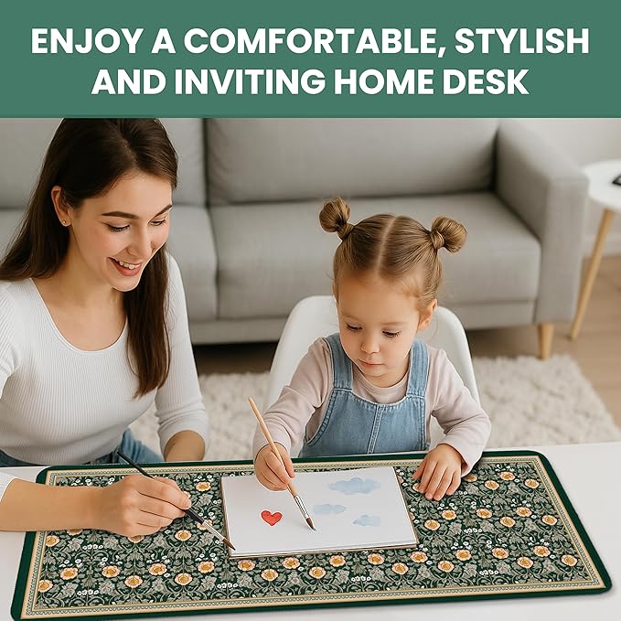 Large Mouse Pad for Desktop, Cute Desk Mat Pad Protector for Work & Gaming, Aesthetic Pretty Anti-Slip Laptop Blotter Cover for Office School Home Supplies, Soft Gold Petals, 35.4" x 15.7"